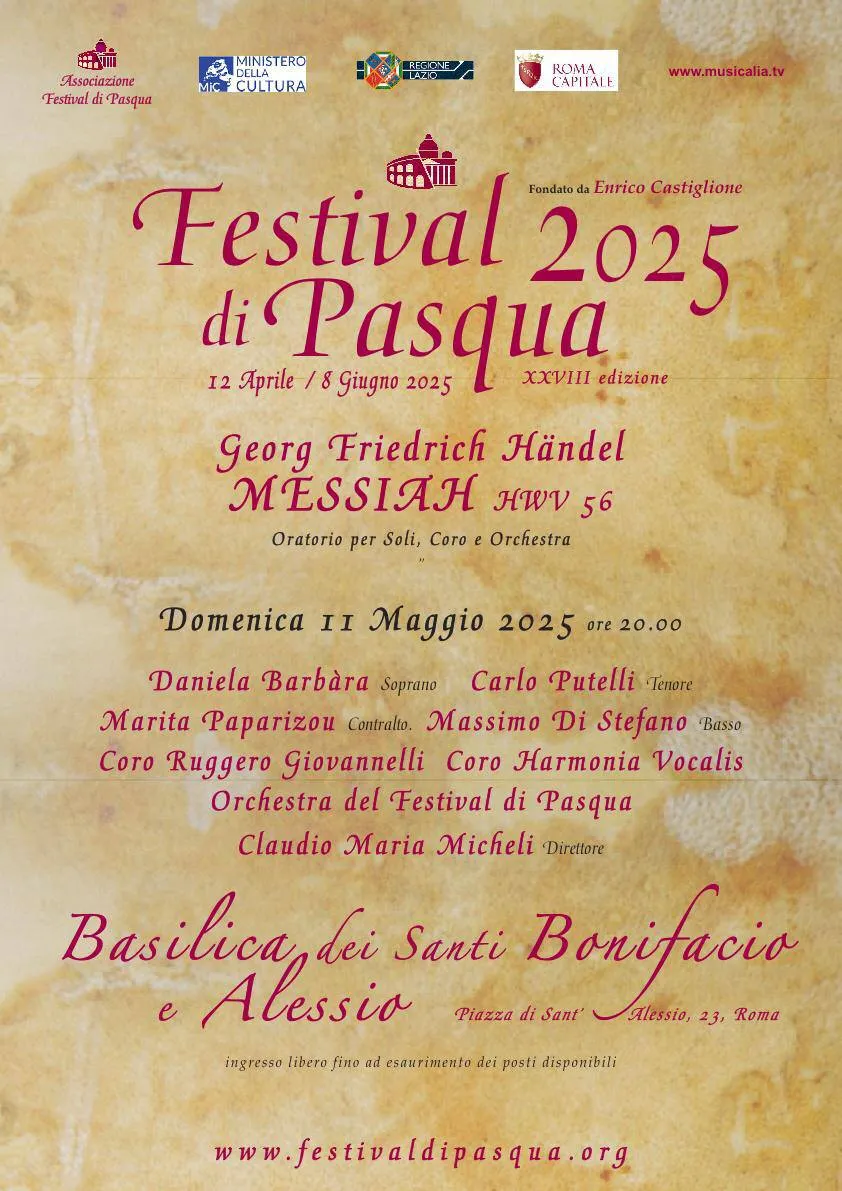 Locandina: Händel, Messiah HWV 56, domenica 11 maggio 2025, Roma