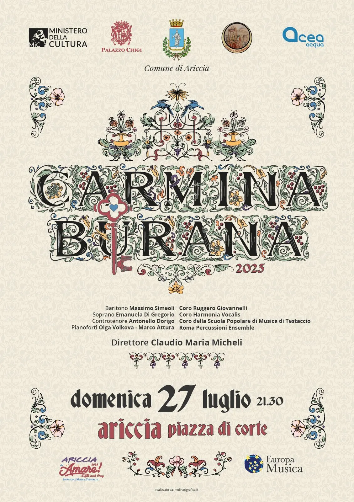 Poster: Orff, Carmina Burana, sunday 27 July 2025, Ariccia