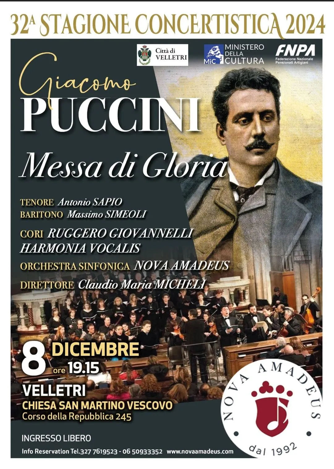 Locandina: Puccini, Messa di Gloria, domenica 8 dicembre 2024, Velletri