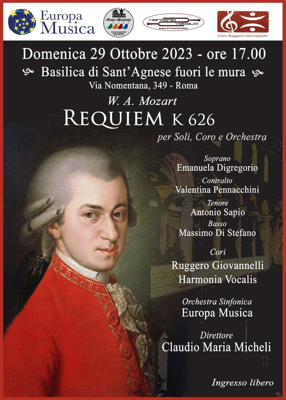 Locandina: Mozart, Requiem K 626, domenica 29 ottobre 2023, Roma